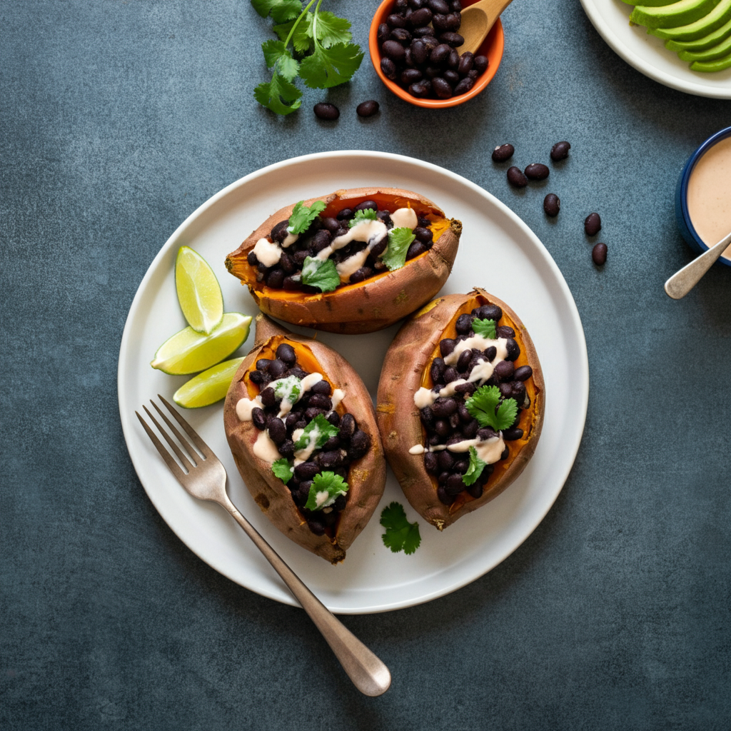 Baked Sweet Potatoes with Black Beans