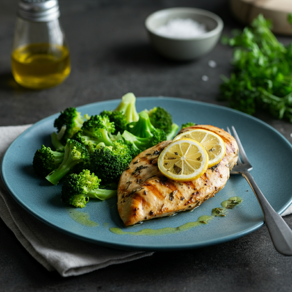 Grilled Lemon Herb Chicken with Steamed Broccoli