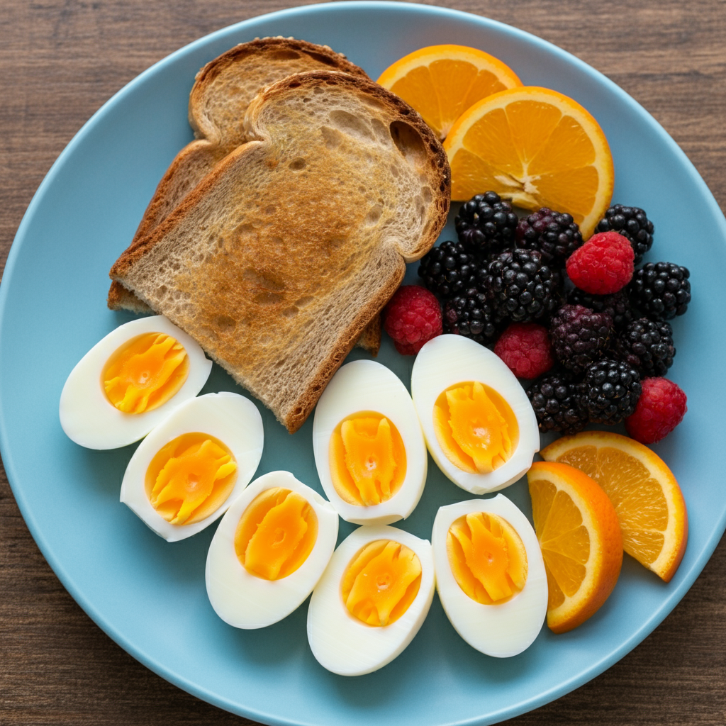 Hard-Boiled Eggs with Toast and Fruit