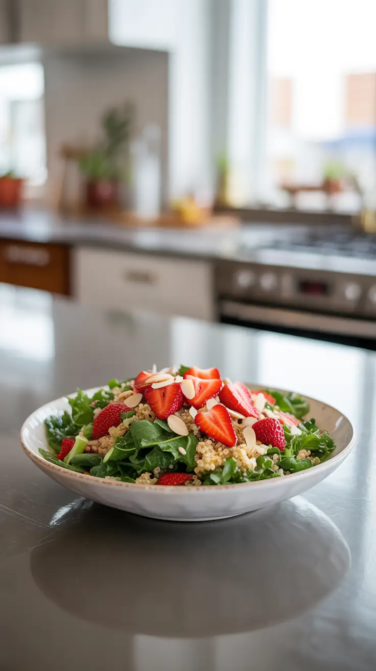 Baby Kale Breakfast Salad with Quinoa & Strawberries