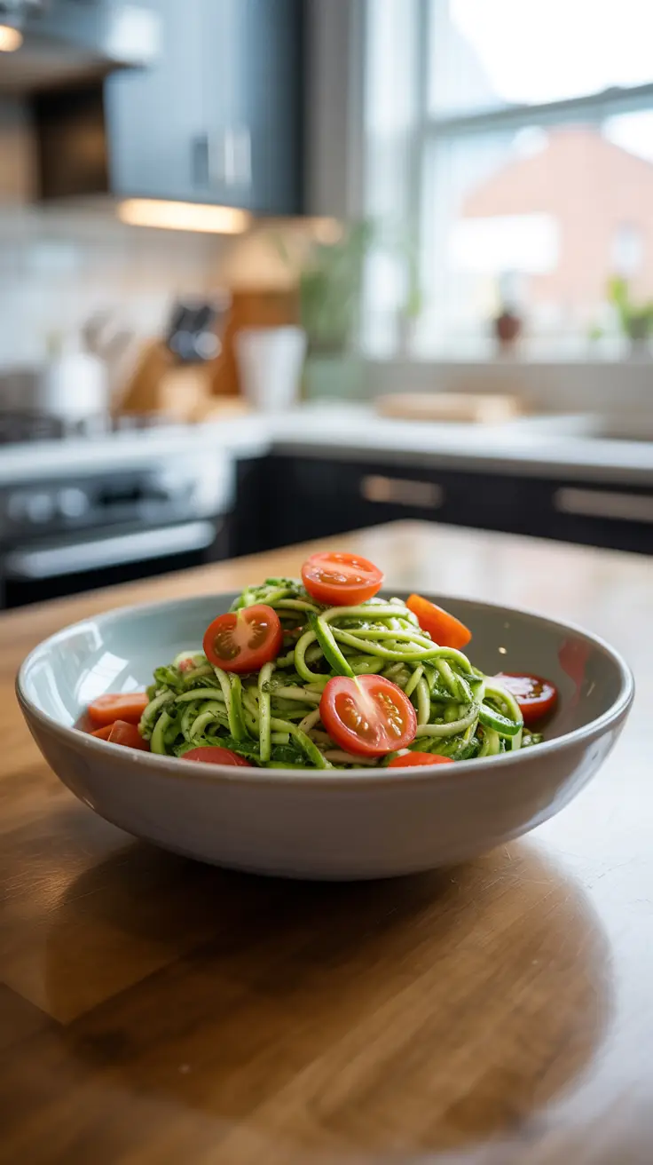Zucchini Noodles with Pesto and Cherry Tomatoes