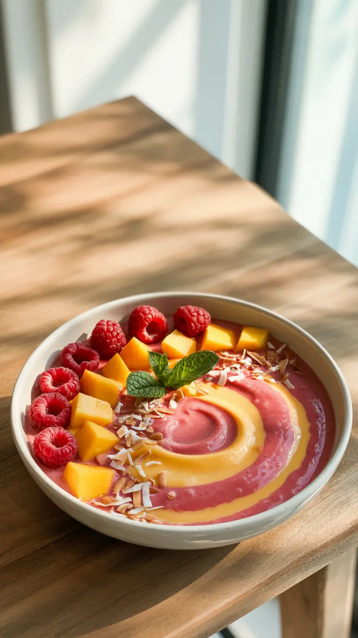 Raspberry-Peach-Mango Smoothie Bowl