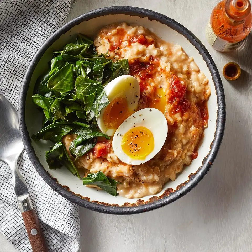 Savory Oatmeal with Cheddar and Collards