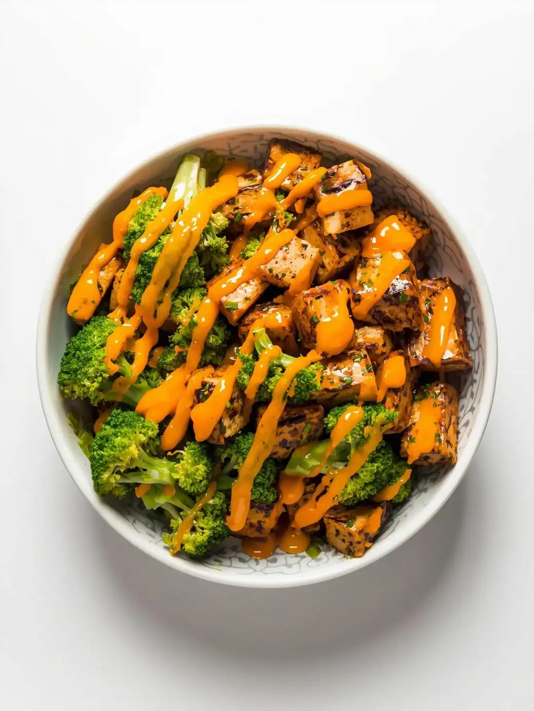 Tofu Broccoli Bowl with Carrot Ginger Dressing