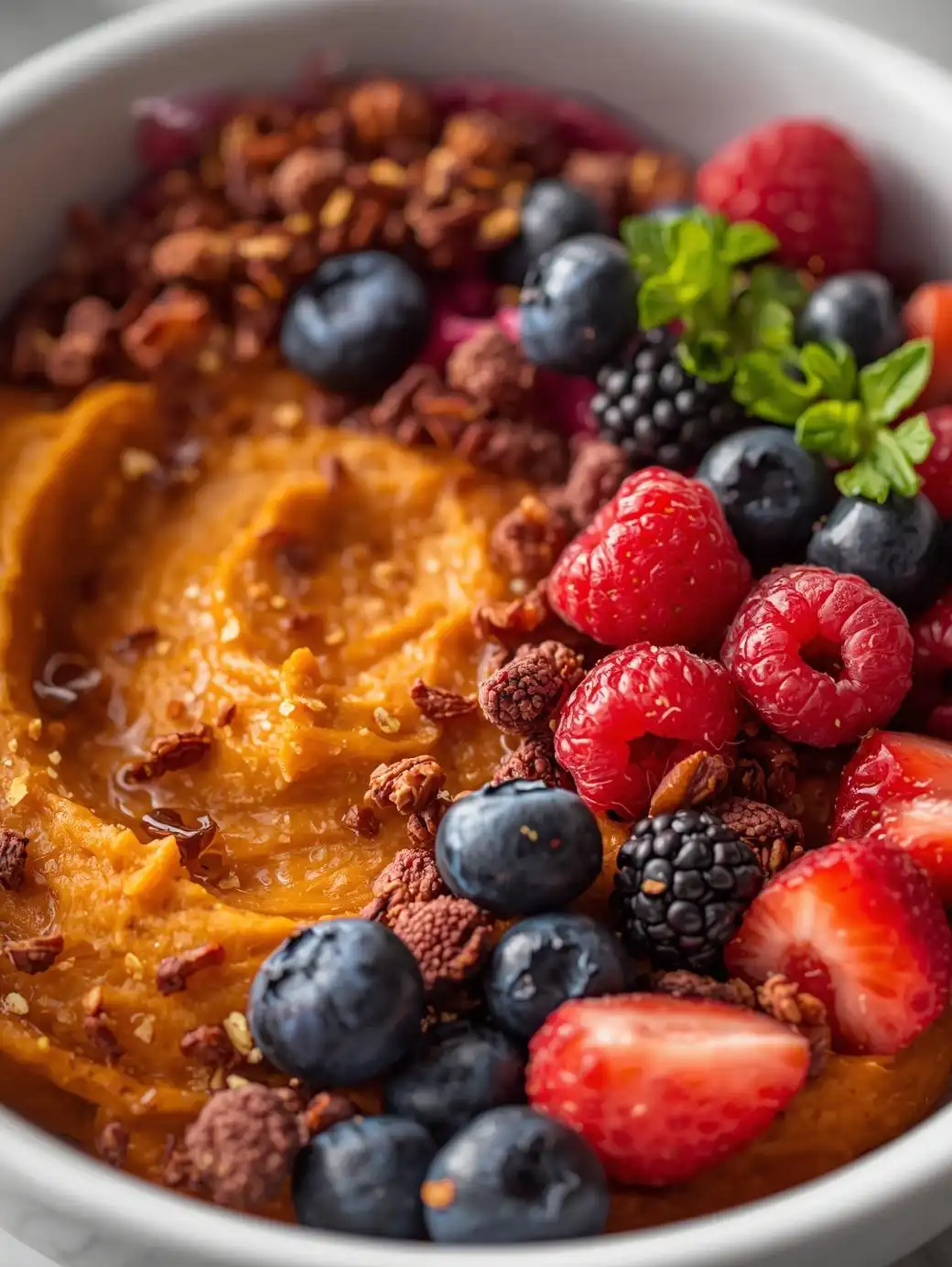 Vegan Mashed Sweet Potato & Berry Bowl