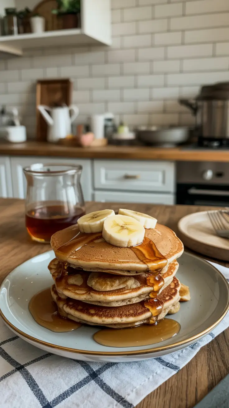 Oat and banana pancakes with maple syrup