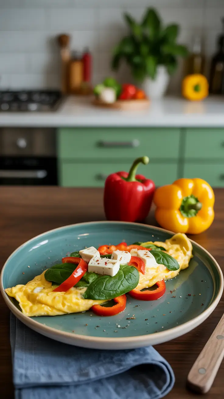 Spinach and feta omelette with bell peppers