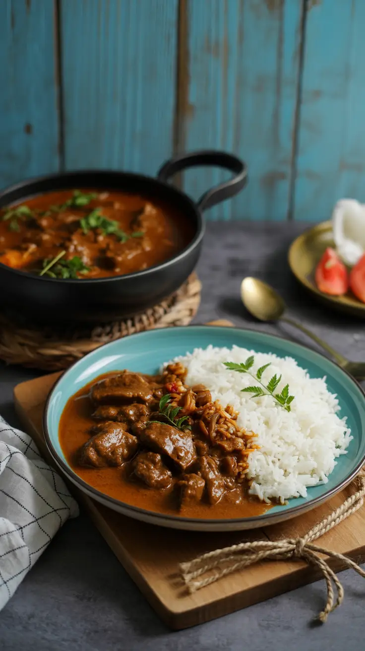Sri Lankan beef curry with jasmine rice