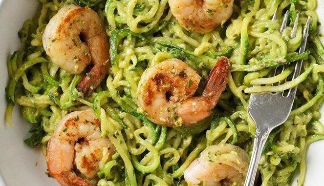 Zucchini Noodles with Pesto Shrimp
