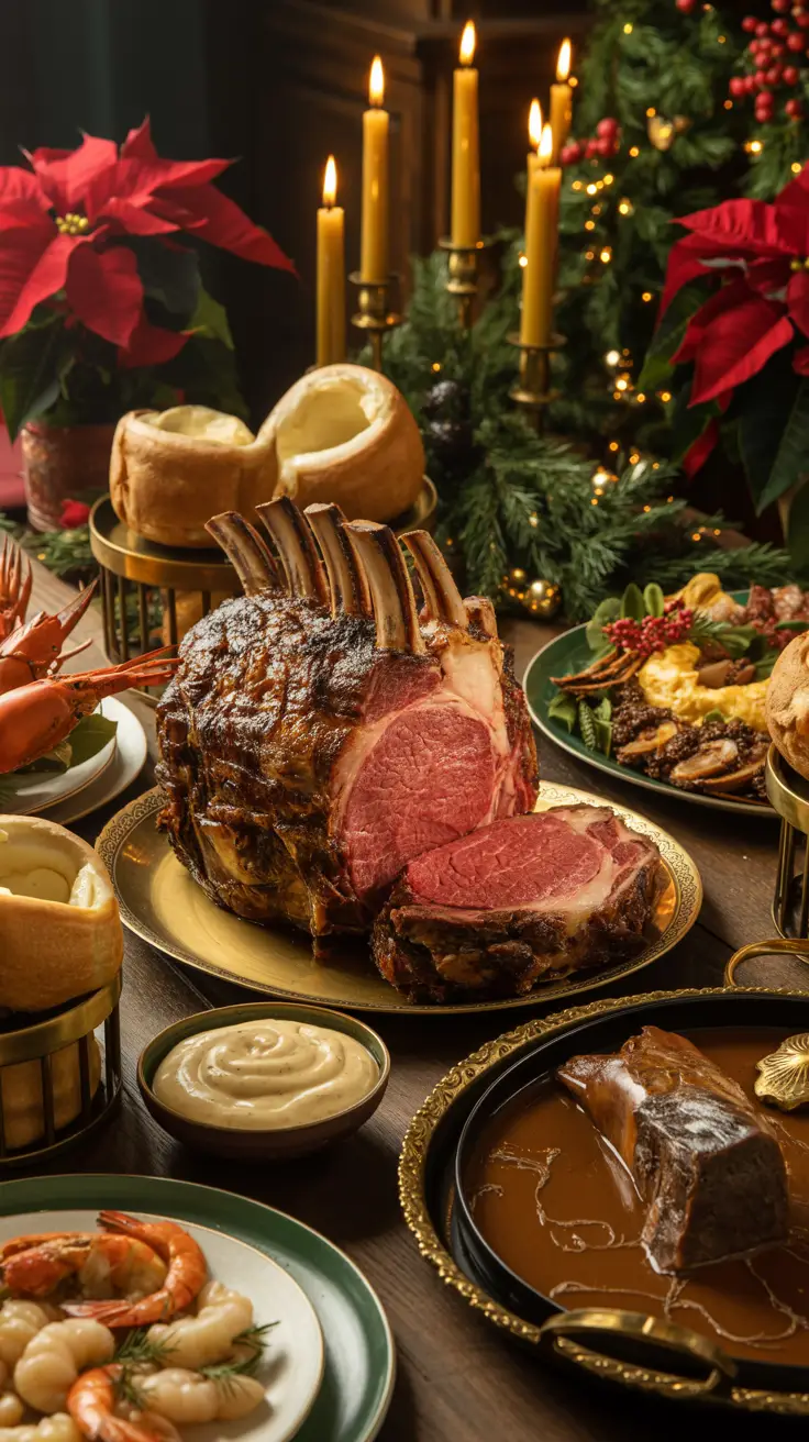 Classic holiday table with a golden-brown