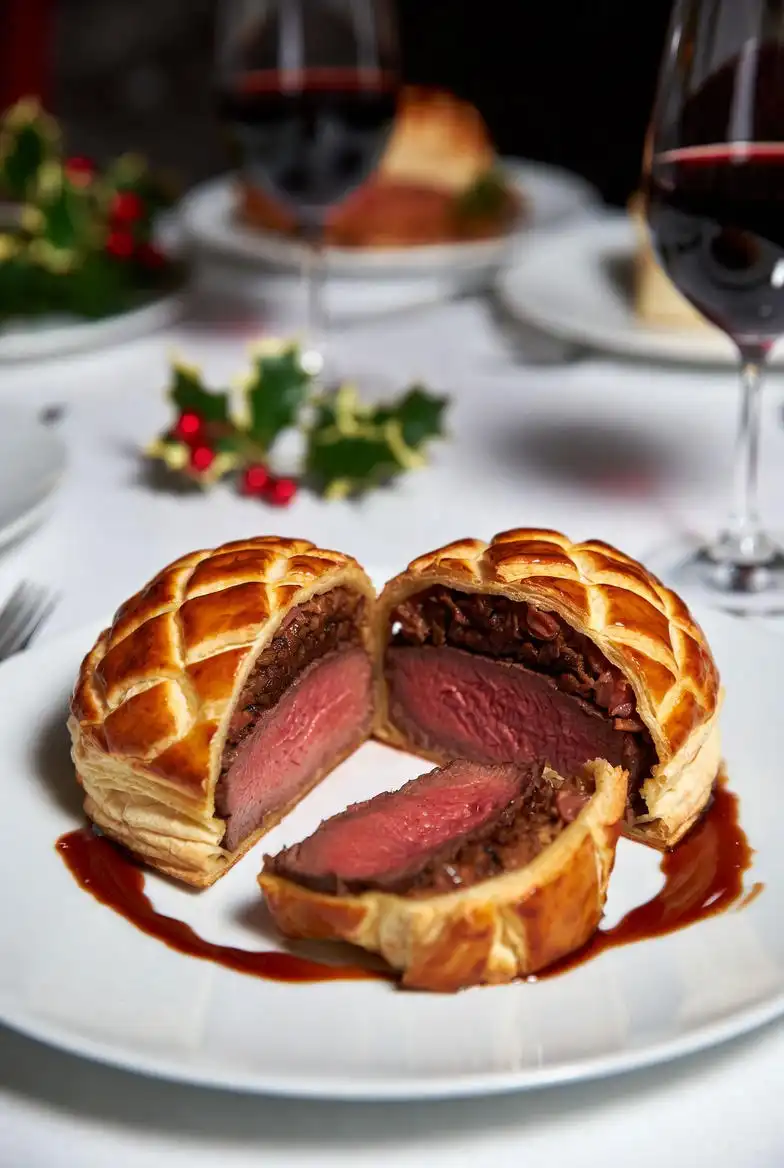 Elegant Beef Wellington Wrapped in Golden Pastry