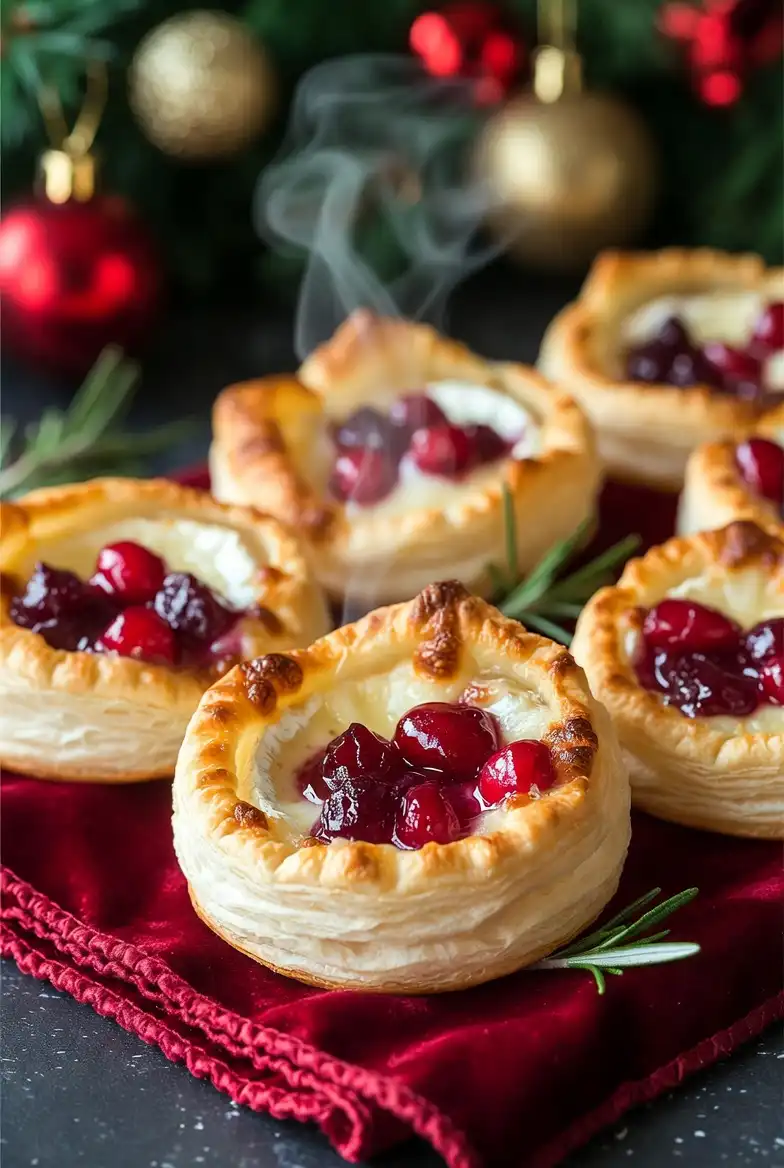 Festive Cranberry Brie Bites in Puff Pastry
