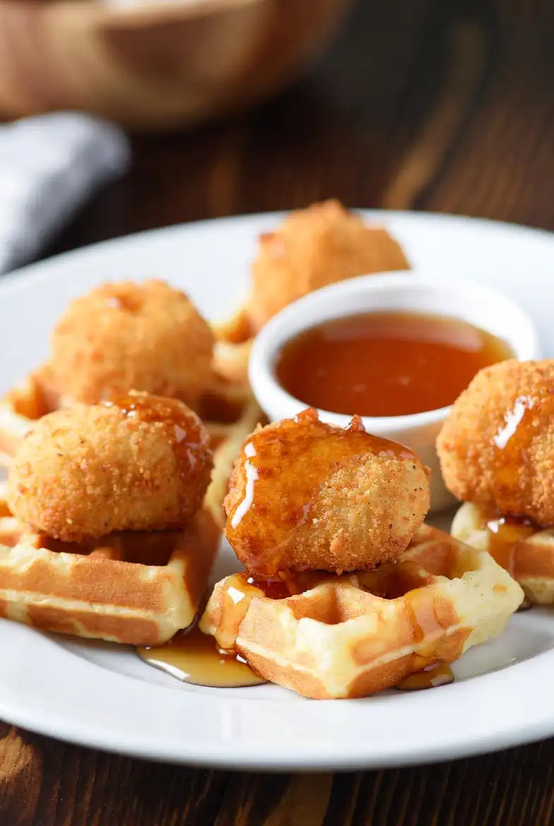Mini Chicken and Waffle Bites with Maple Drizzle