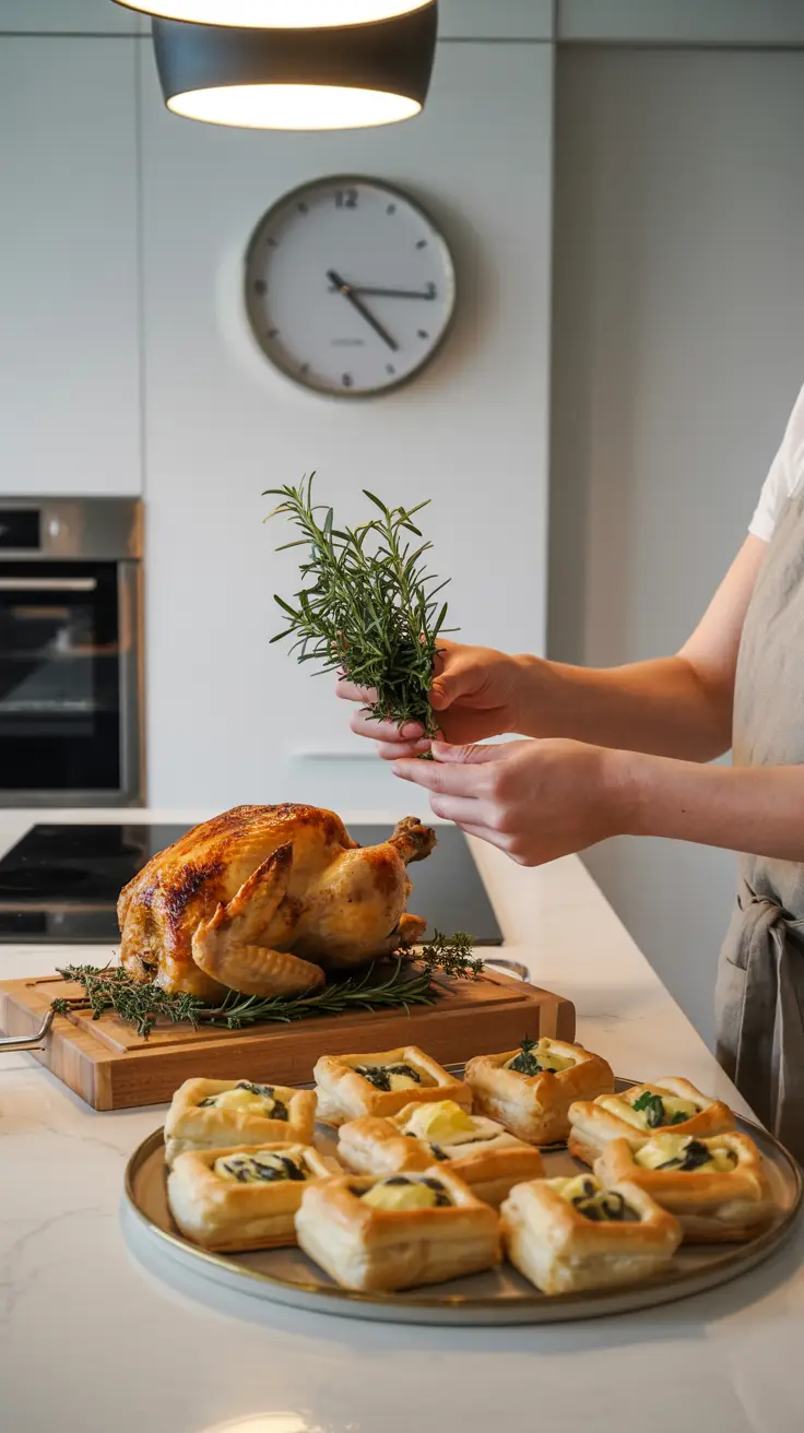 Modern kitchen with a rotisserie chickenplatte