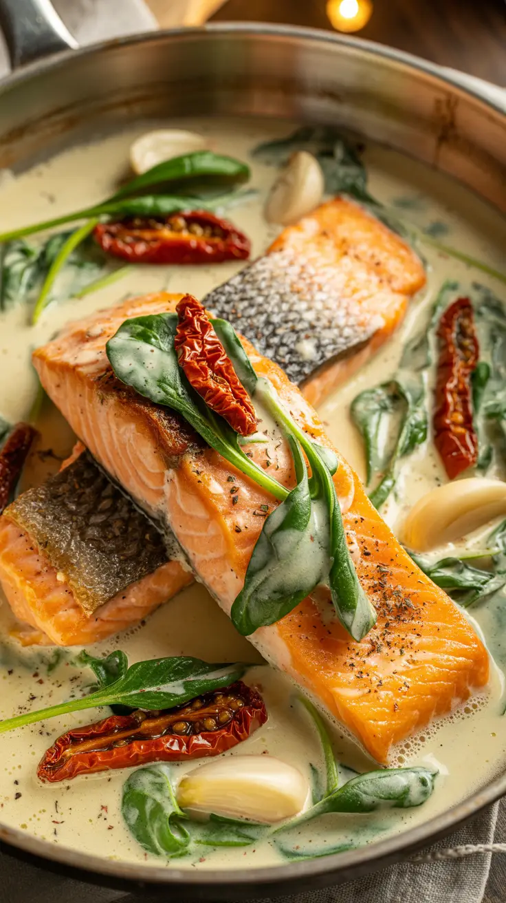 Creamy Garlic Tuscan Salmon Pan
