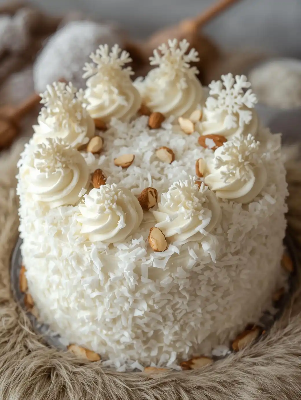Almond Coconut Snowflake Cake