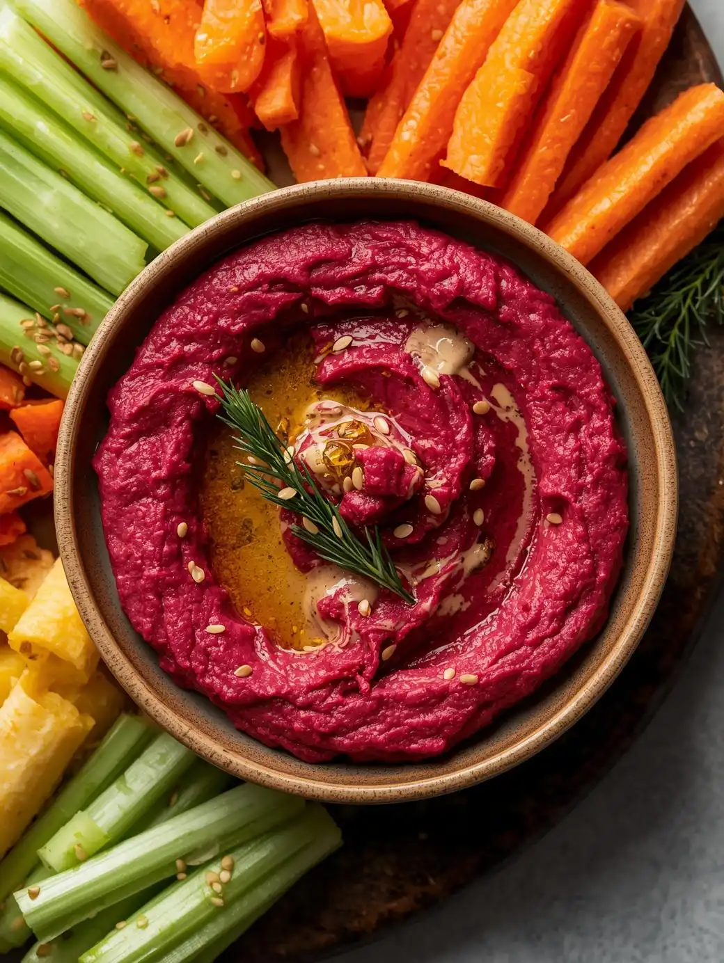 Roasted Beet Hummus with Veggie Sticks