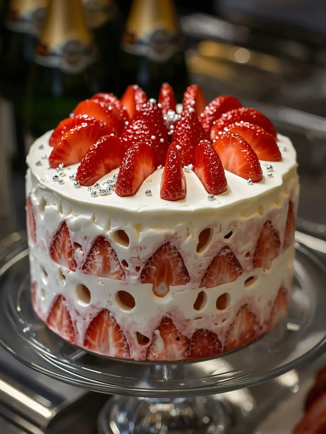 Strawberry Champagne Poke Cake