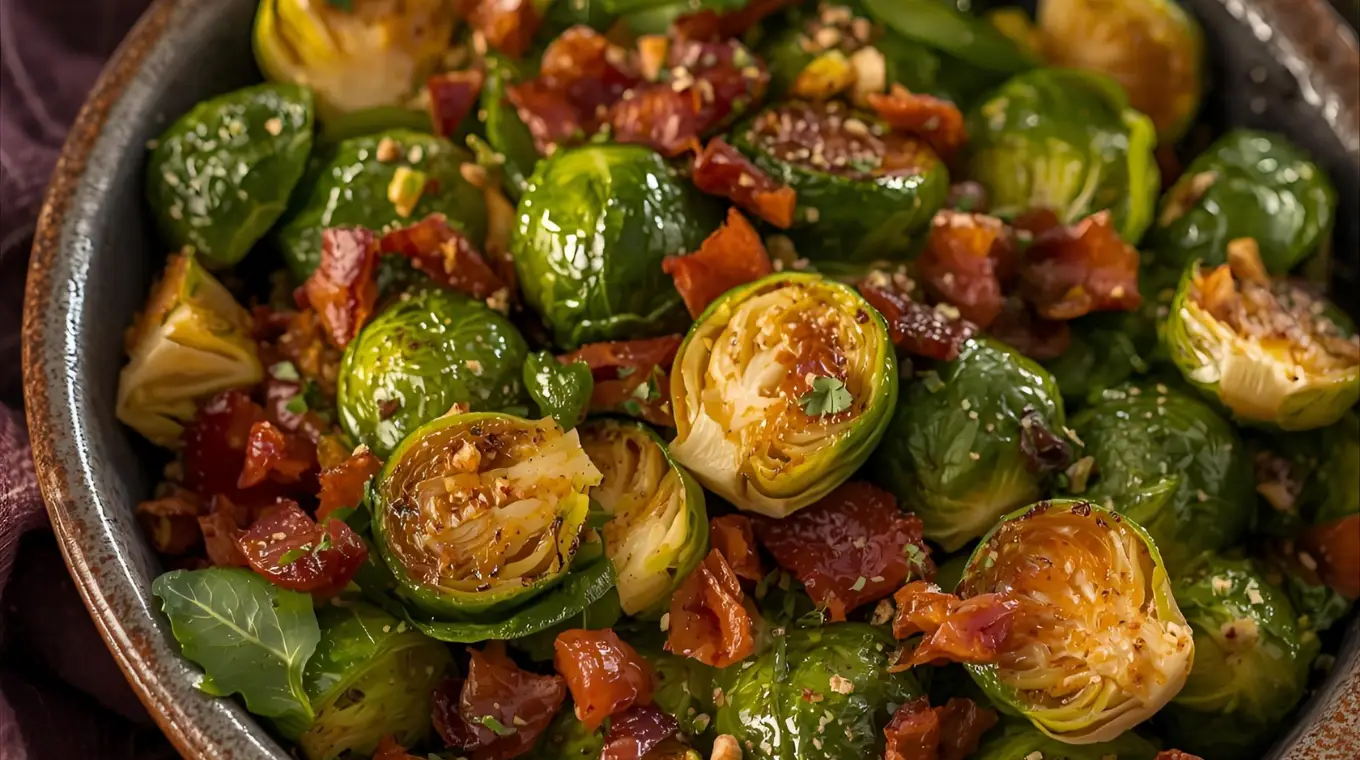 Warm Brussels Sprout & Crispy Bacon Salad