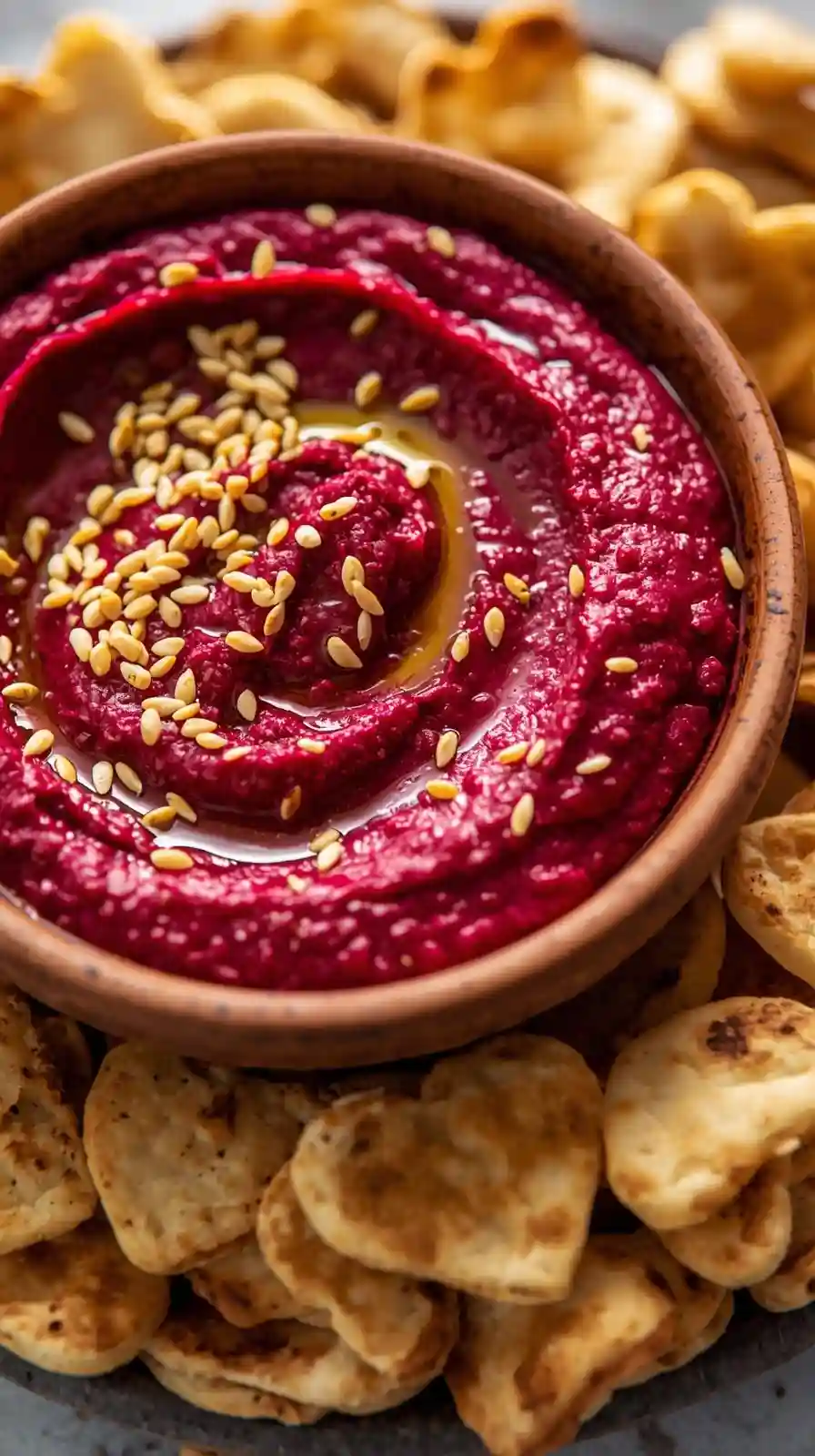 Beetroot Hummus with Heart Pita Chips