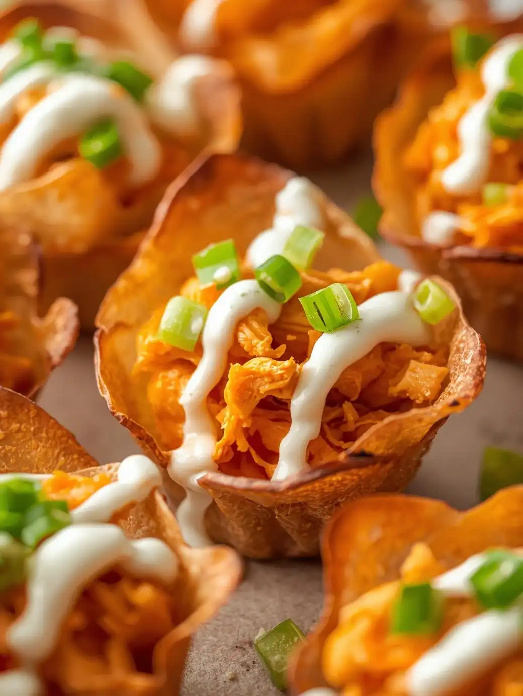 Buffalo Chicken Wonton Cups