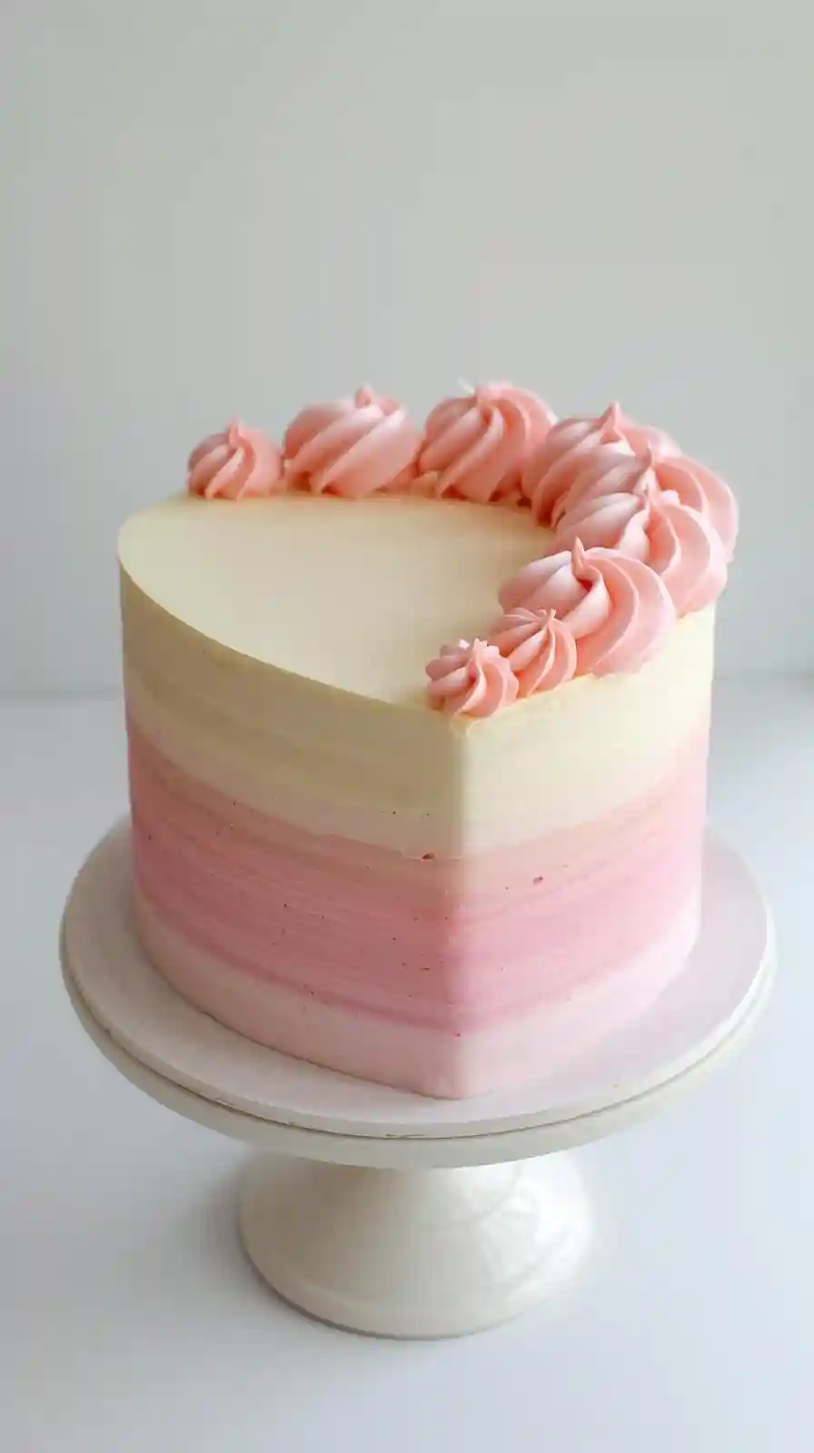 Heart-shaped vanilla bean cake with ombre frosting