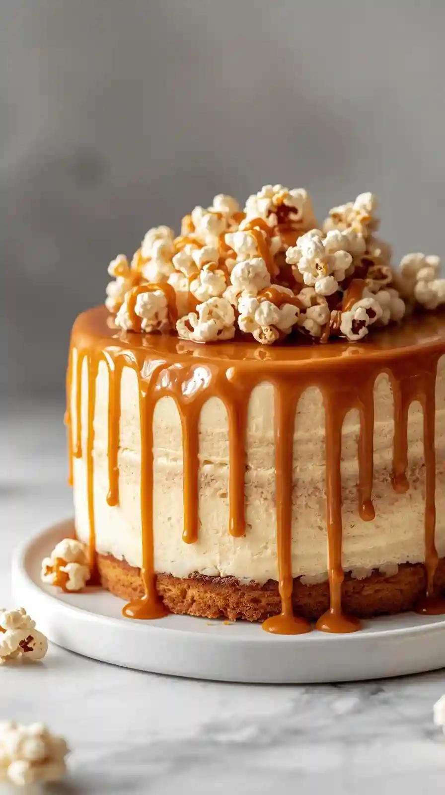 Salted caramel drip cake with popcorn