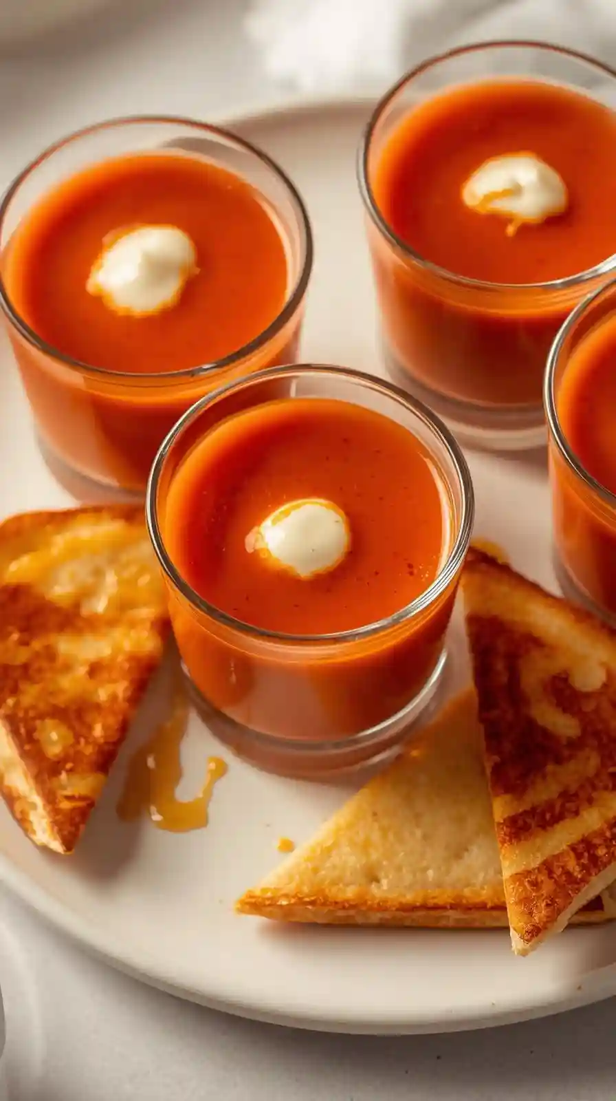Tomato Soup Shooters with Grilled Cheese Triangles