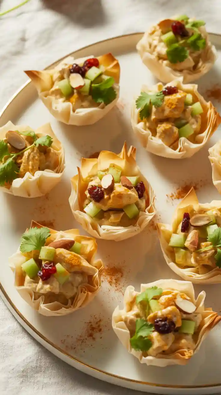 Curried chicken salad in phyllo cups