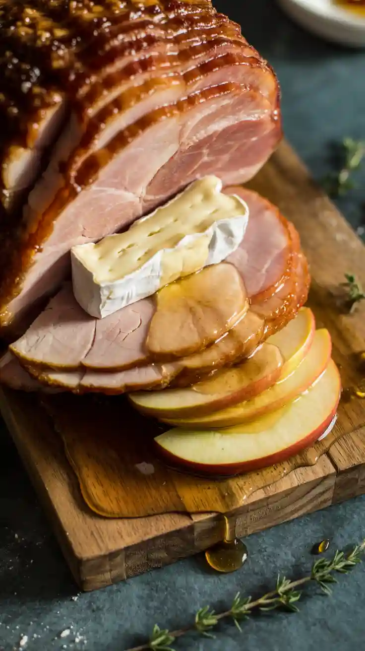 Honey Glazed Ham with Brie and Apple