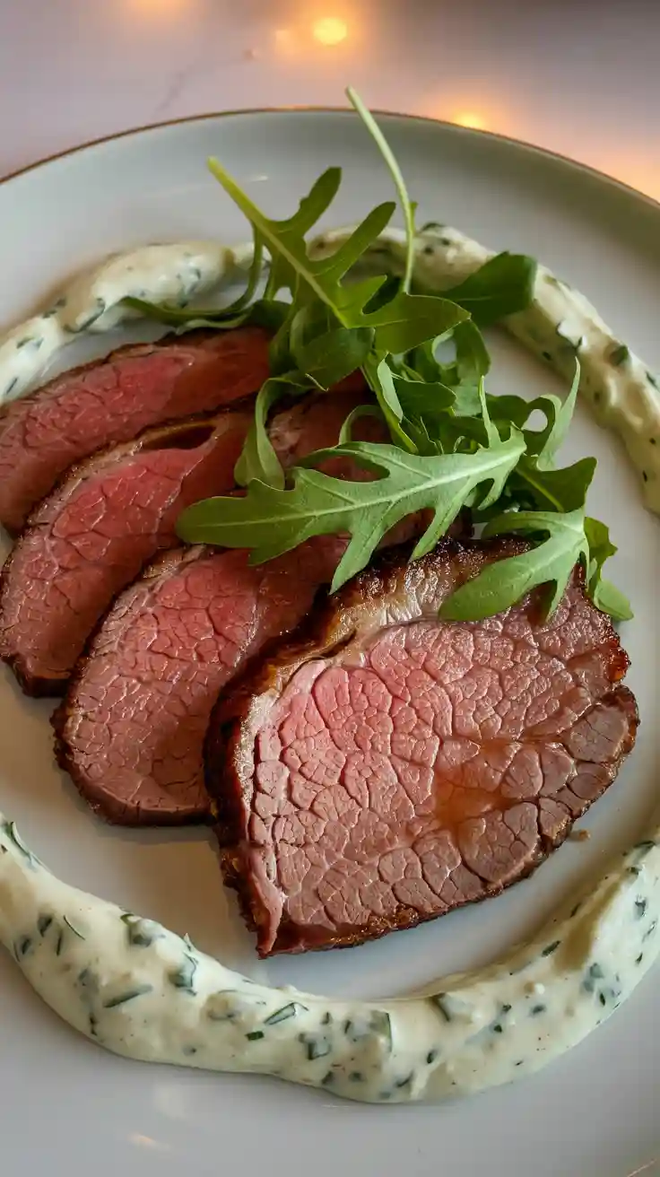 Roast Beef with Horseradish Cream and Arugula