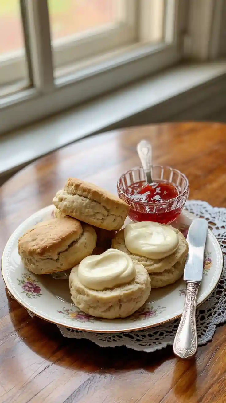 Traditional English scones with clotted cream