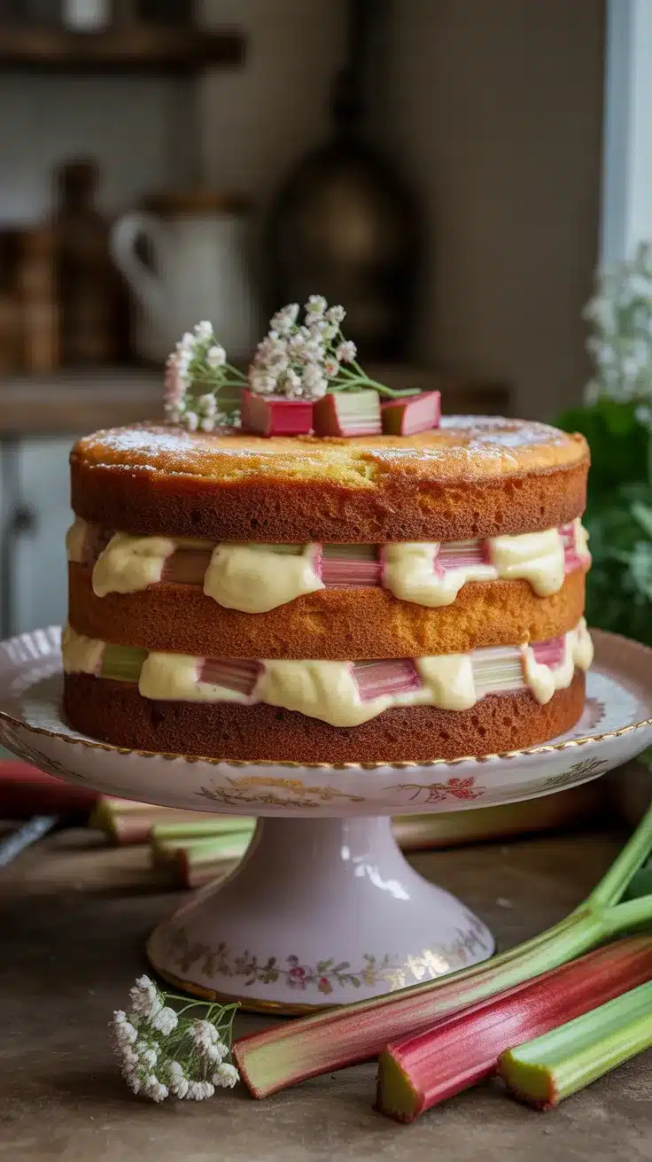Rhubarb and Custard Sponge Cake