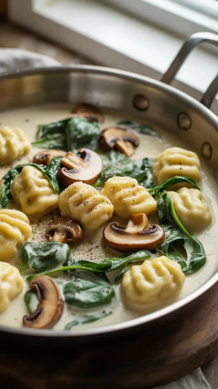 Creamy Mushroom Spinach Gnocchi