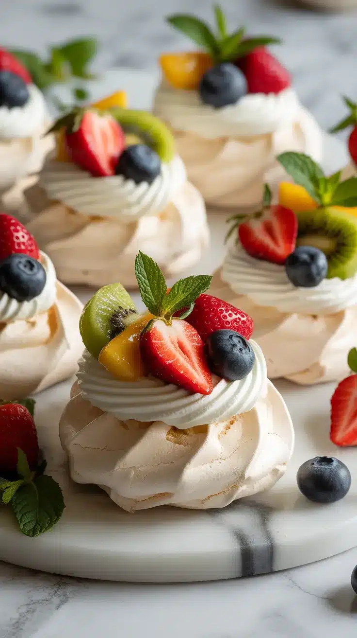 Mini Pavlovas Topped With Seasonal Fruit