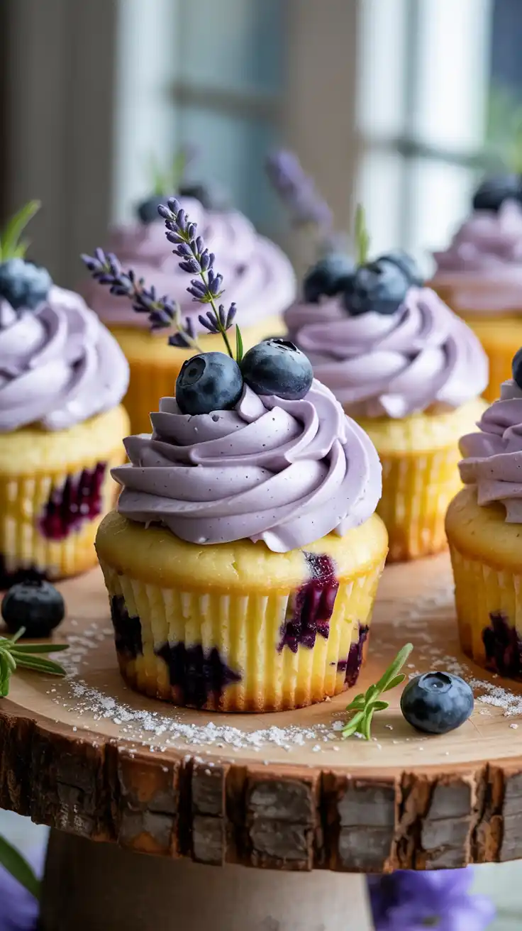 Lemon Blueberry Cupcakes With Lavender Frosting