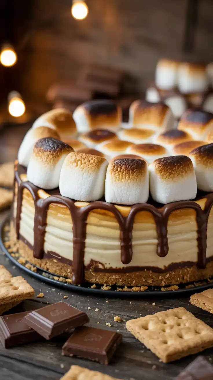 S'mores Cheesecake With a Toasted Marshmallow Top