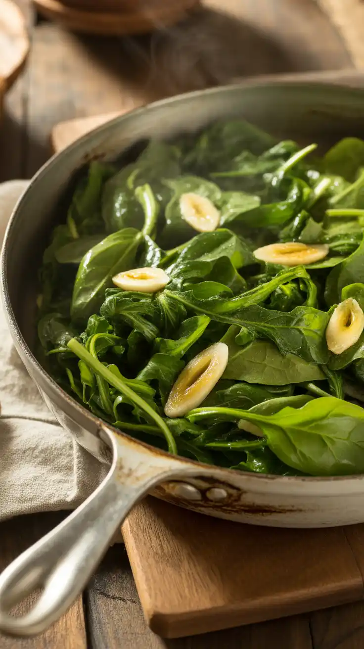Wilted Spring Greens with Garlic and Olive Oil