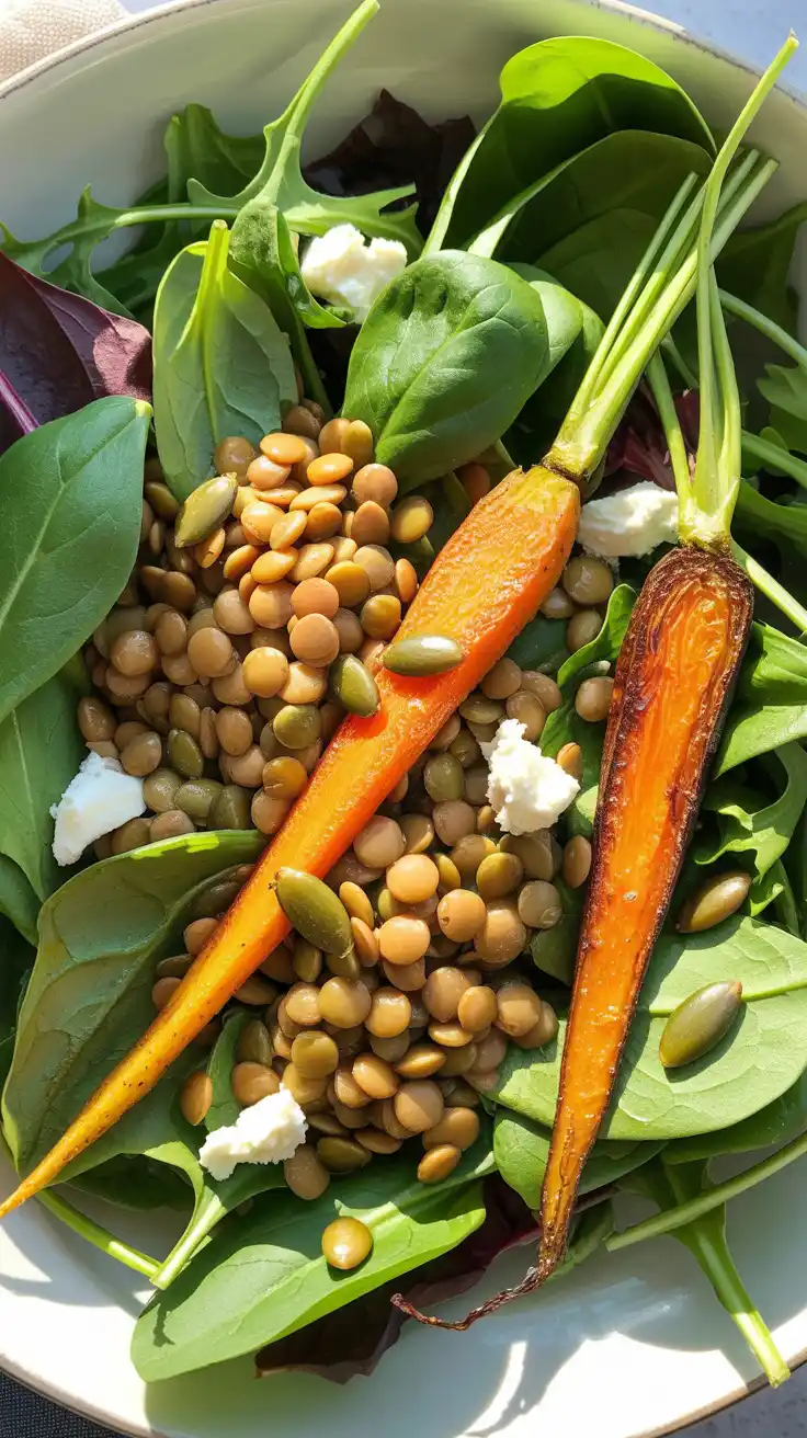 Lentil and Roasted Carrot Spring Mix Salad