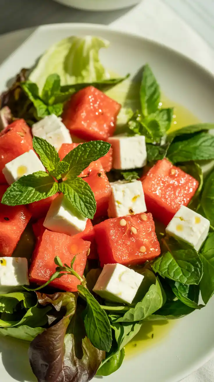 Watermelon, Feta, and Mint Spring Mix Salad