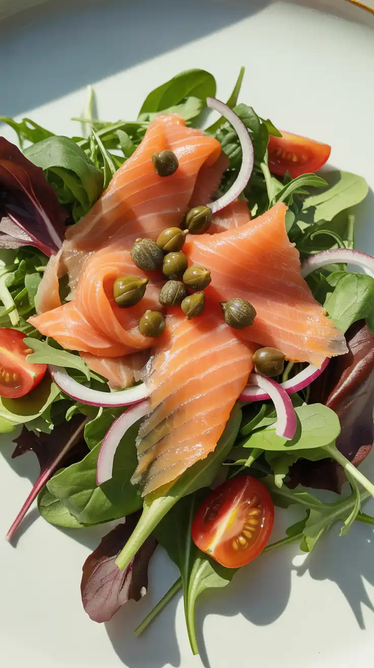 Smoked Salmon and Capers Spring Mix Salad