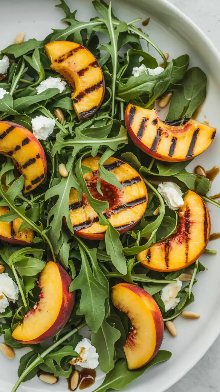 Grilled Peach and Arugula Spring Mix Salad