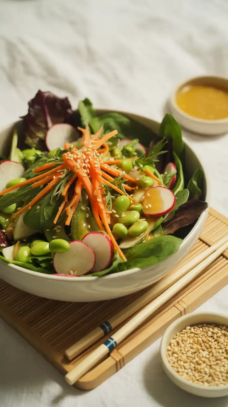 Asian-Inspired Spring Mix Salad with Sesame Ginger Dressing