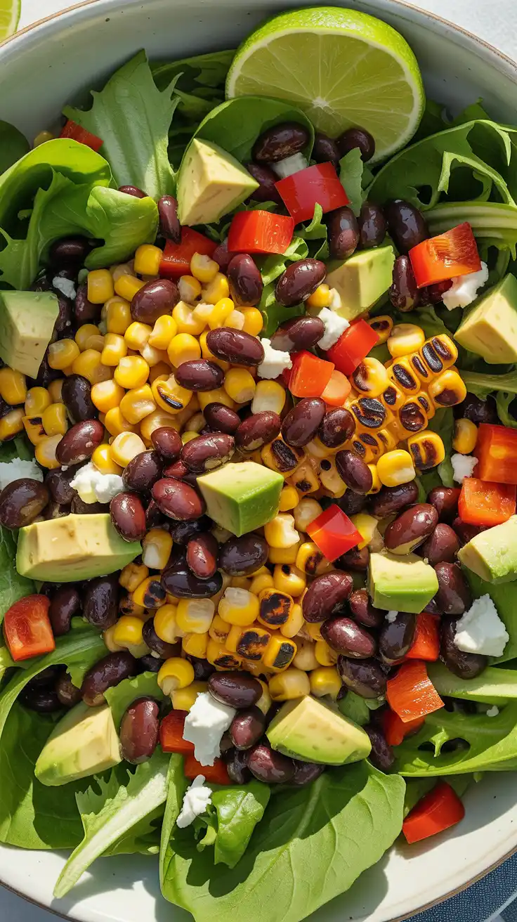 Grilled Corn and Black Bean Spring Mix Fiesta Salad