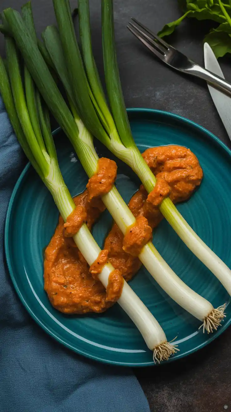 Roasted Spring Onion with Romesco Sauce