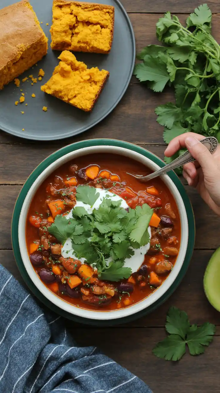 Vegetarian Chili With Sweet Potato Cornbread