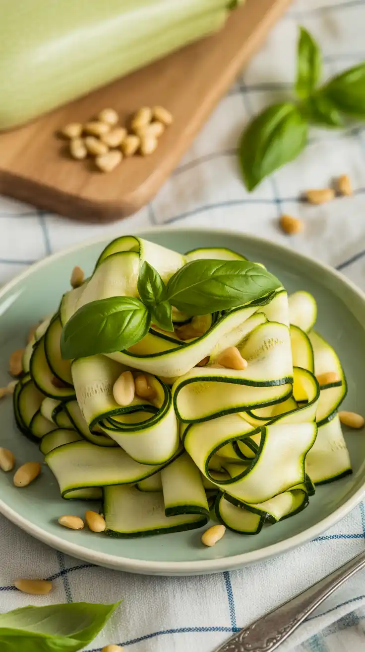 Zucchini Ribbon Salad with Basil and Pine Nuts