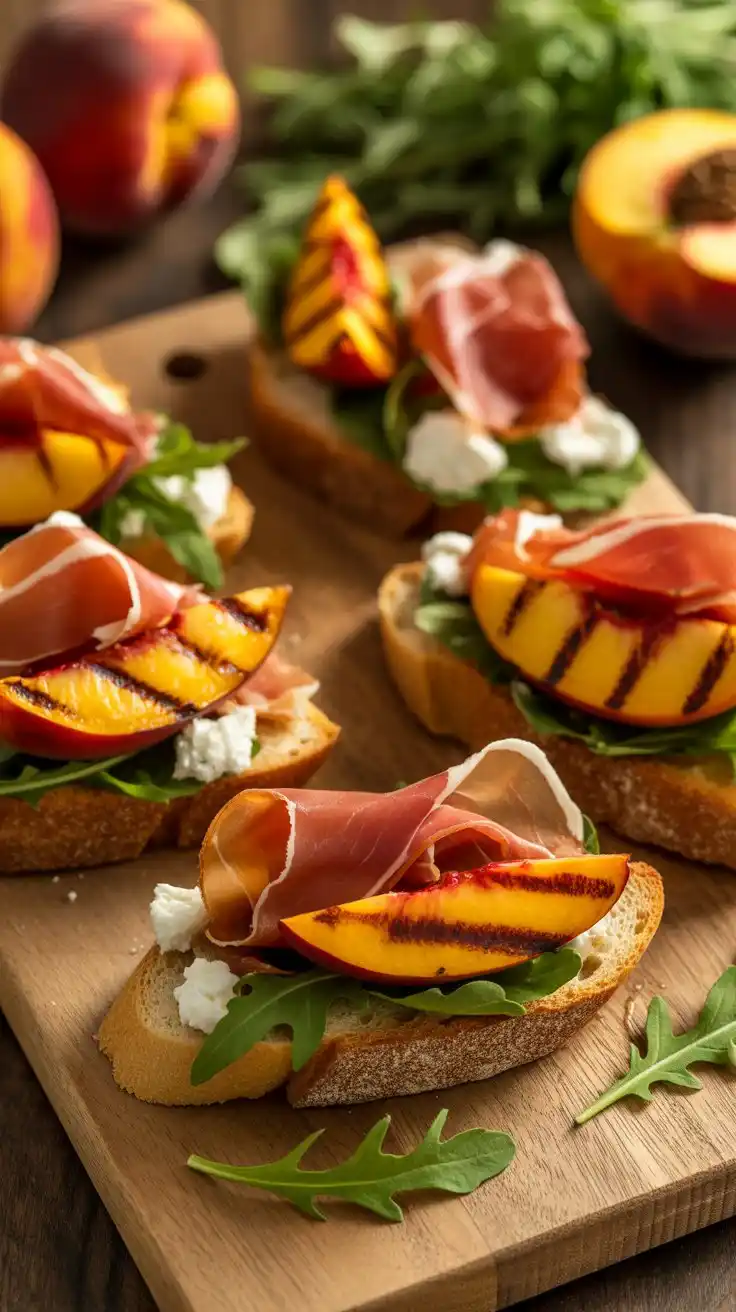 Grilled Peach and Prosciutto Crostini