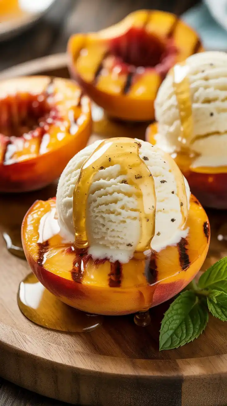 Grilled Peaches with Vanilla Bean Ice Cream