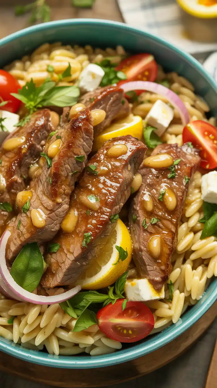 Lemon-Garlic Beef and Orzo Bowl